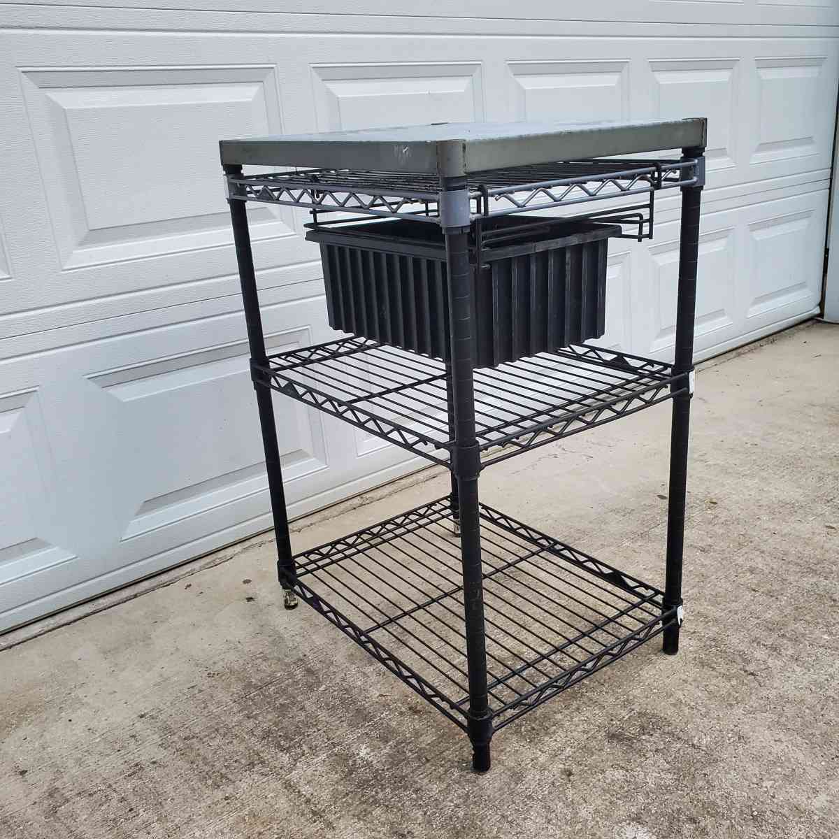 2 Shelf Rack With Stainless Steel Top And Pull Out Basket