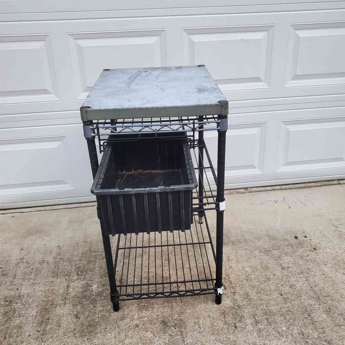 2 Shelf Rack With Stainless Steel Top And Pull Out Basket