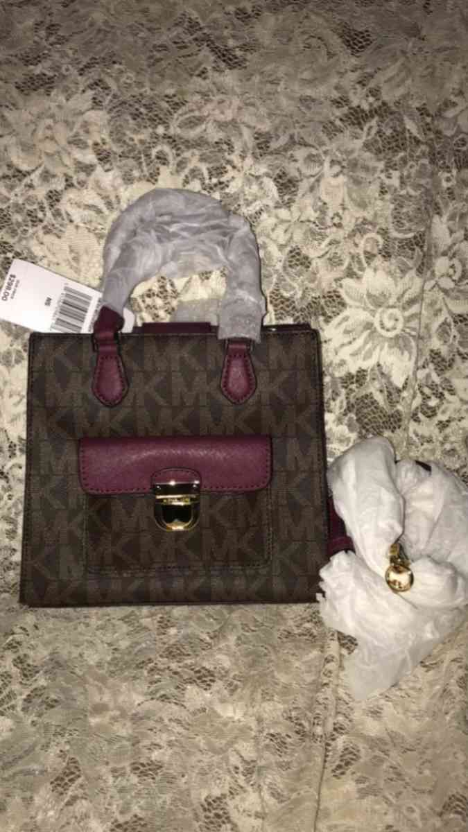 New MICHAEL KORS Bridgette Mini Messenger BrownPlum MK Logo