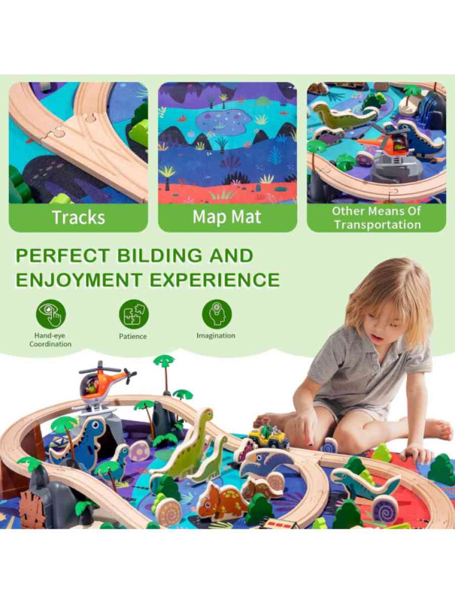 wooden train set 80pcs with map mat
