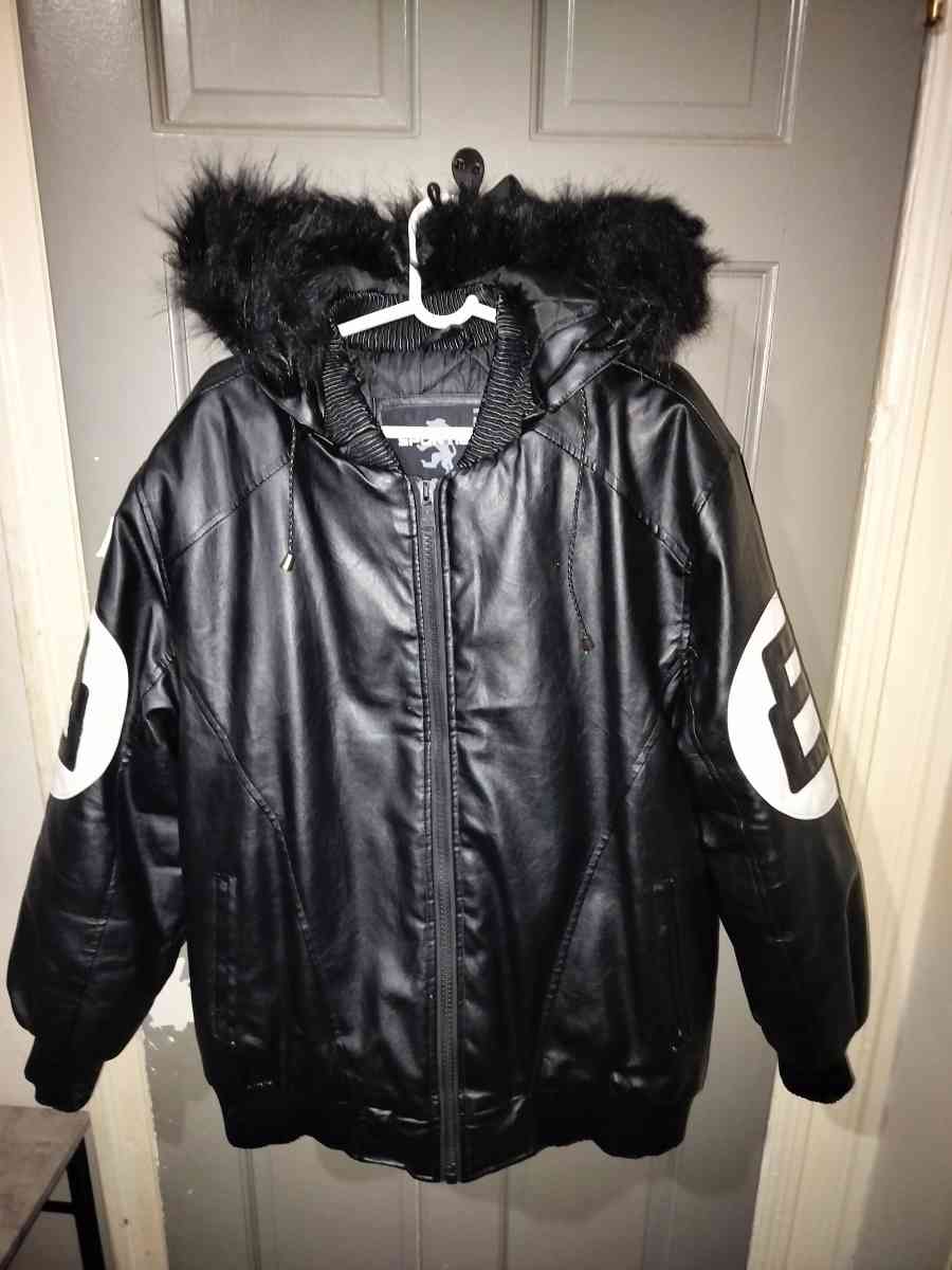 Faux Leather 8Ball Jacket w Hood