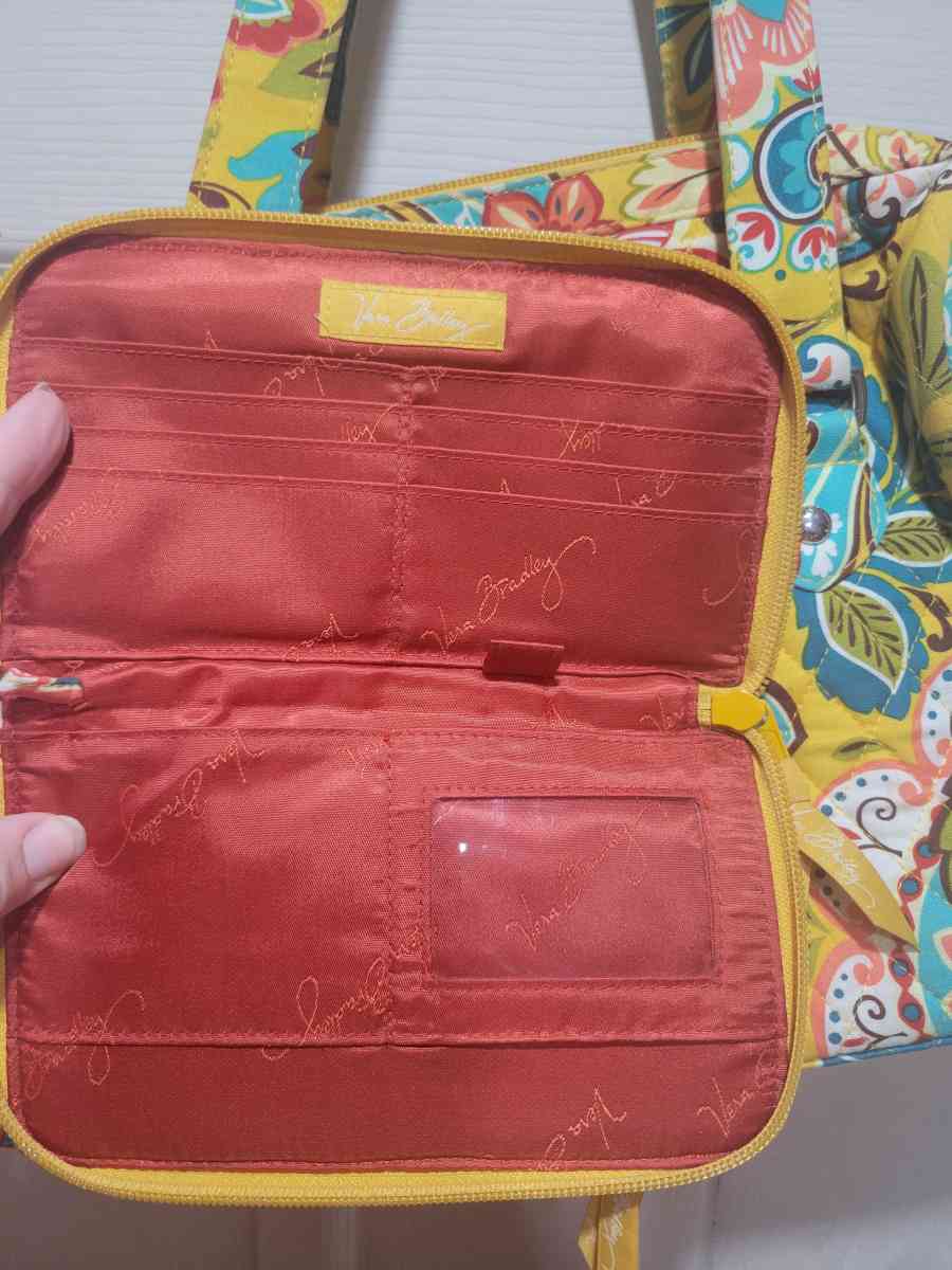 Yellow Vera Bradley hand bag with matching wallet