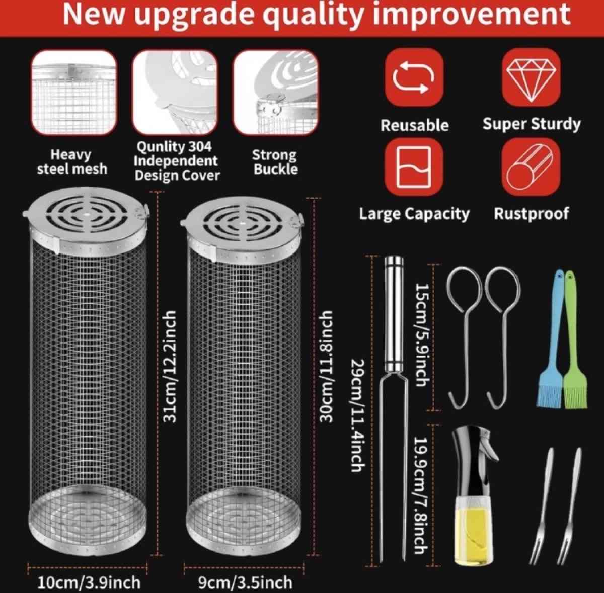 Rolling Grilling Baskets for Outdoor Grill Bbq
