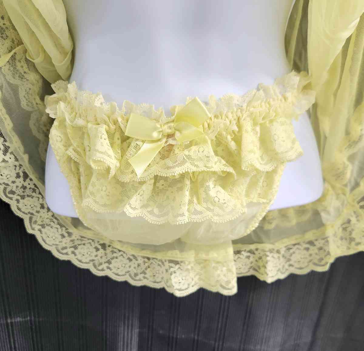 Victorias Secret Yellow Mesh Ruffled Babydoll Matching Botto