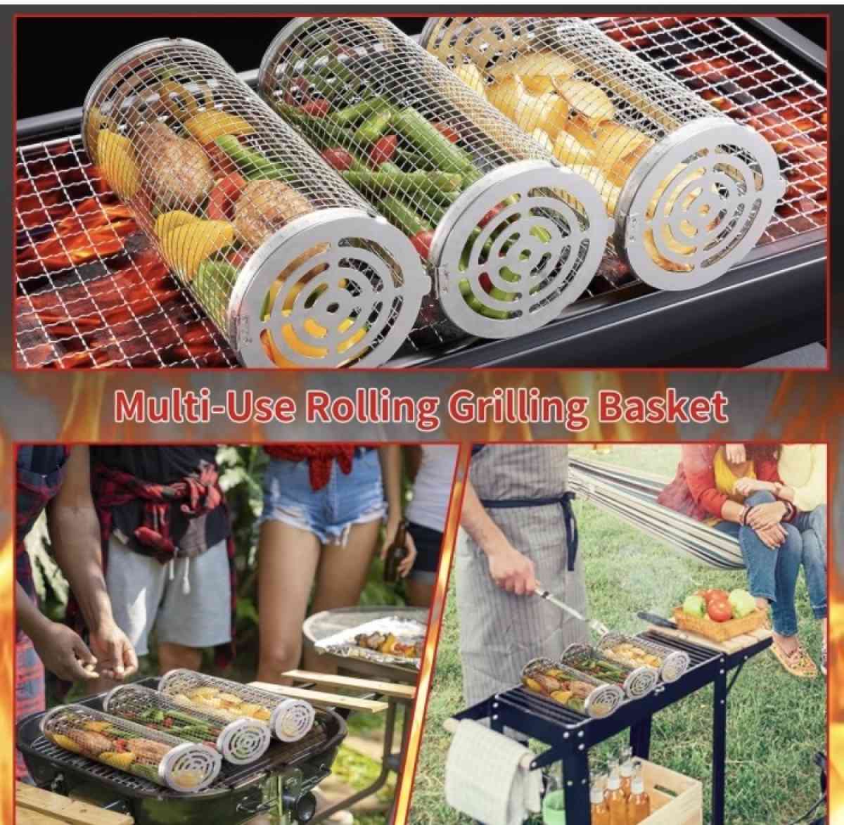 Rolling Grilling Baskets for Outdoor Grill Bbq