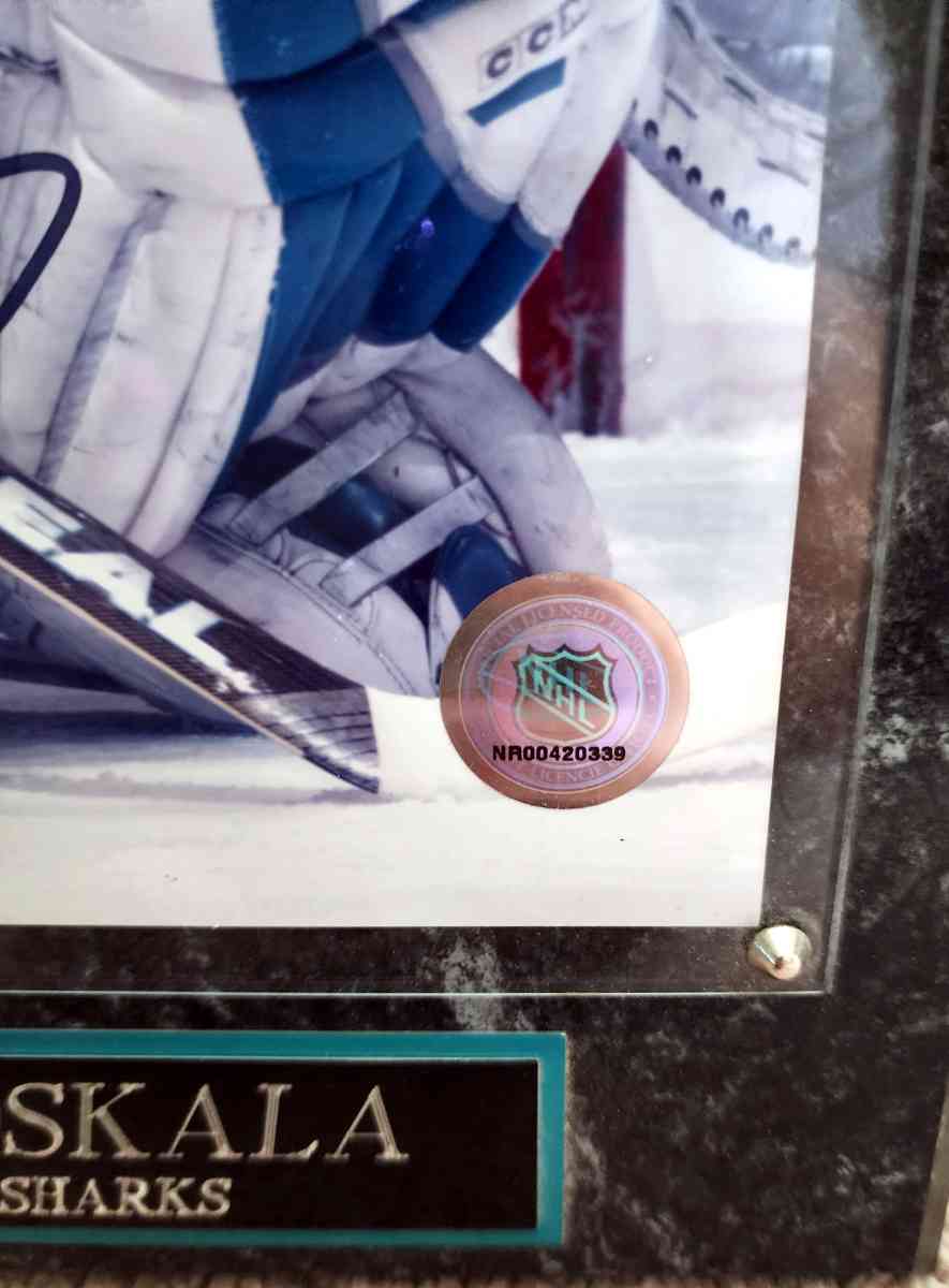 Vesa Toskala Signed Sharks 8x10 Gloss Finish Photo in Heavy