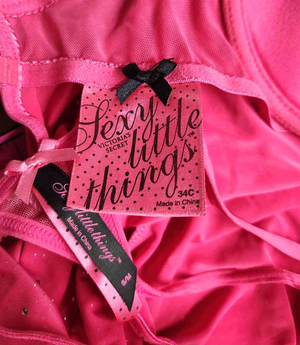 Victorias Secret Hot Pink Sparkle Gartered Babydoll Corset