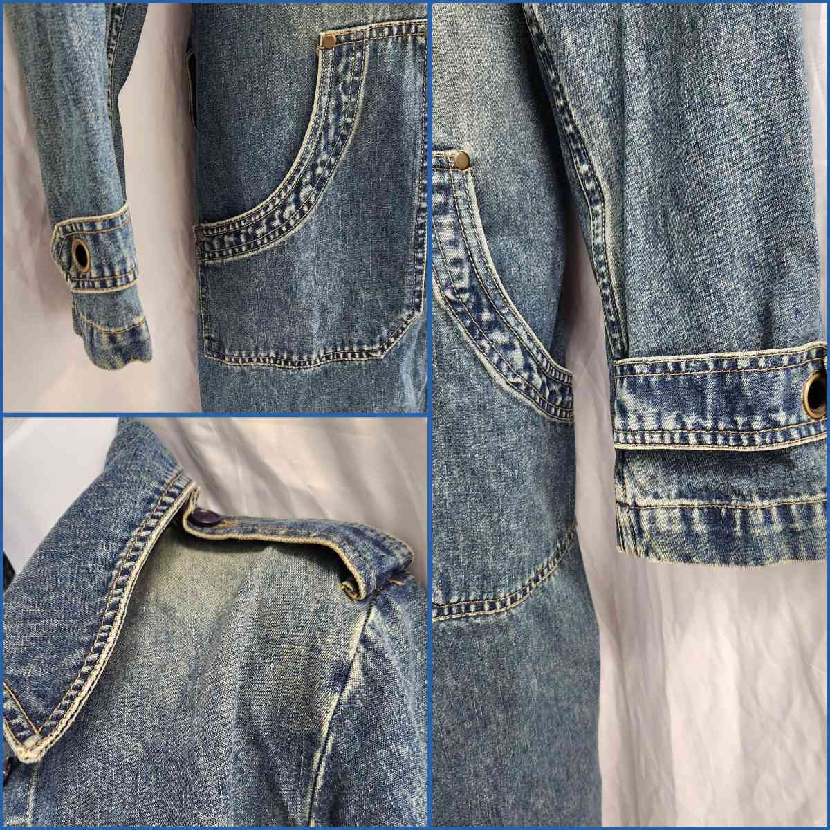 Vintage CoffeeShop Distressed Denim Mid Length Trench Coat