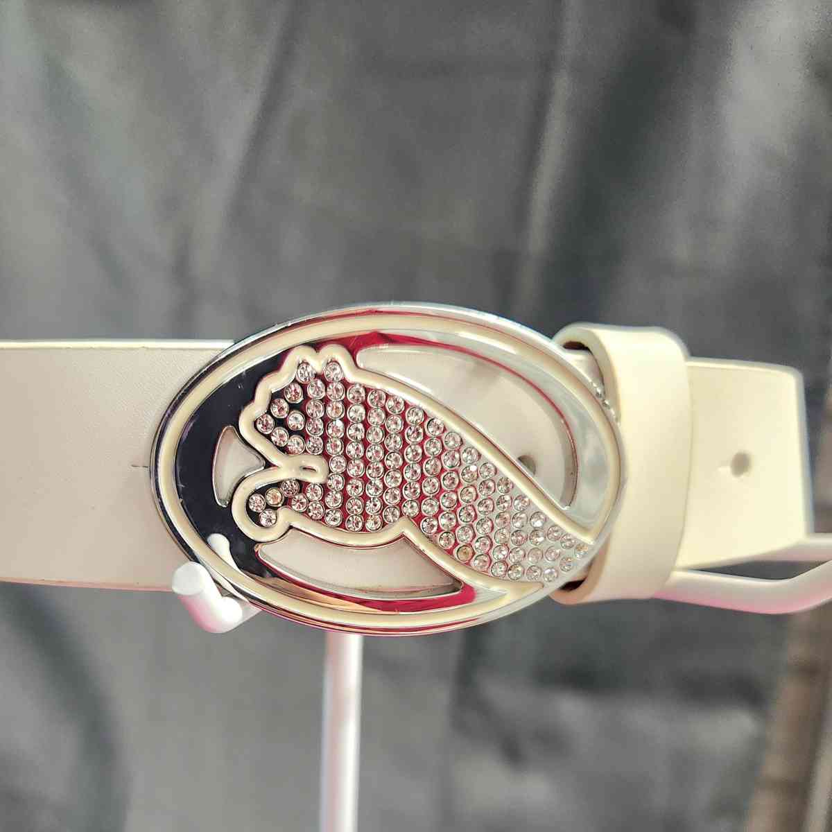 Puma Womens White Regent Fitted Leather Belt Size S