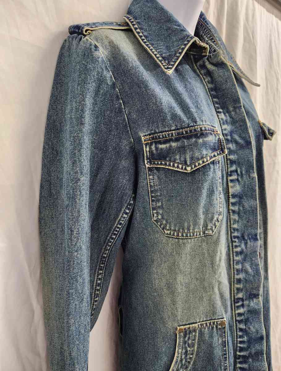 Vintage CoffeeShop Distressed Denim Mid Length Trench Coat