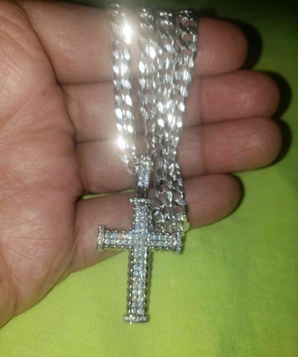new 5mm stamped 925 Cuban link with cross pendant