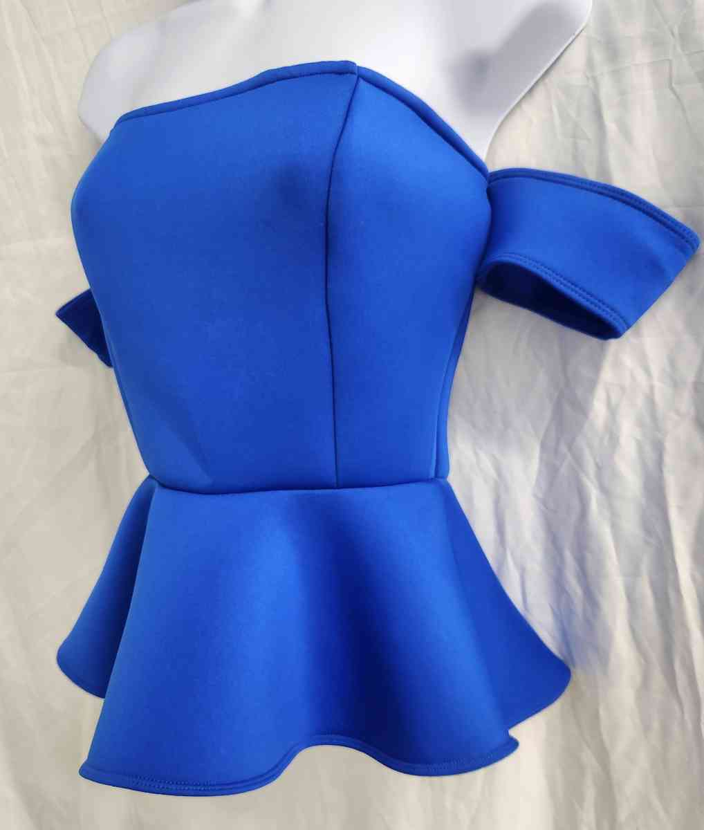 Guess Peplum Strapless Off Sholder Electric Blue Peplum Top