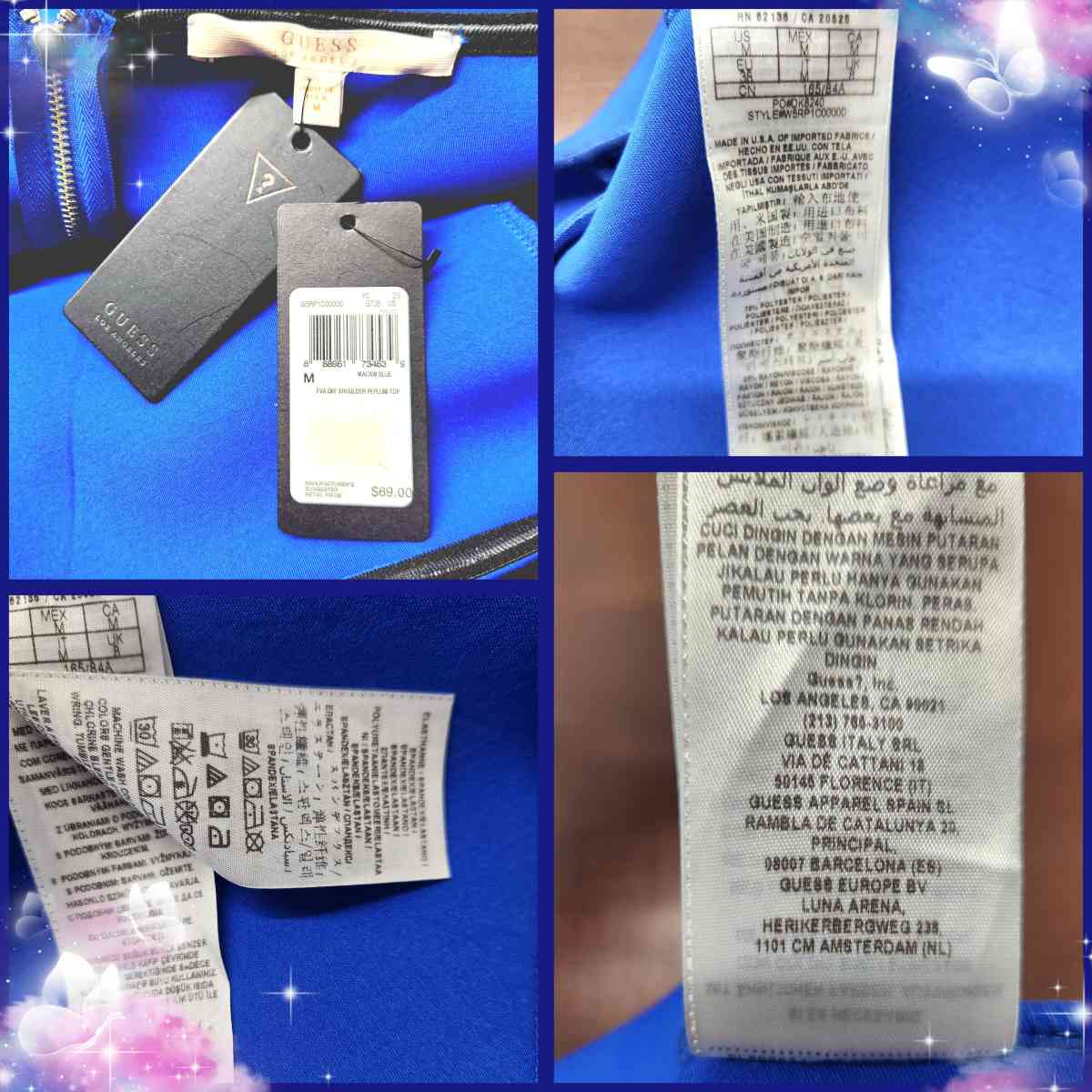 Guess Peplum Strapless Off Sholder Electric Blue Peplum Top