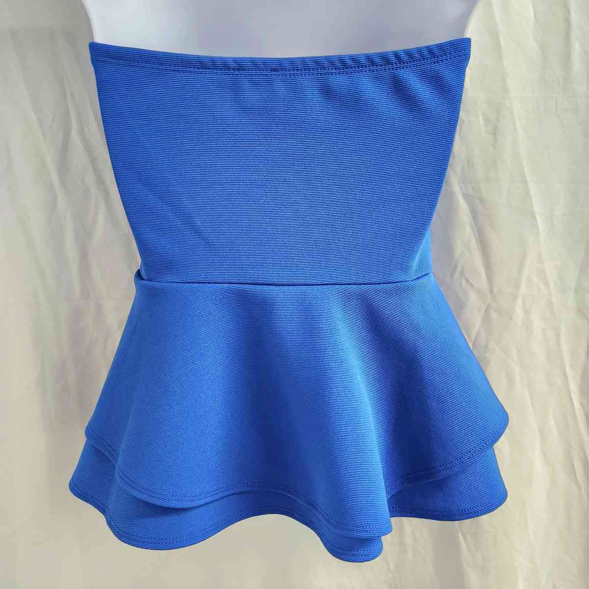 2b Bebe Electric Blue Stretch Flared Peplum Strapless Top