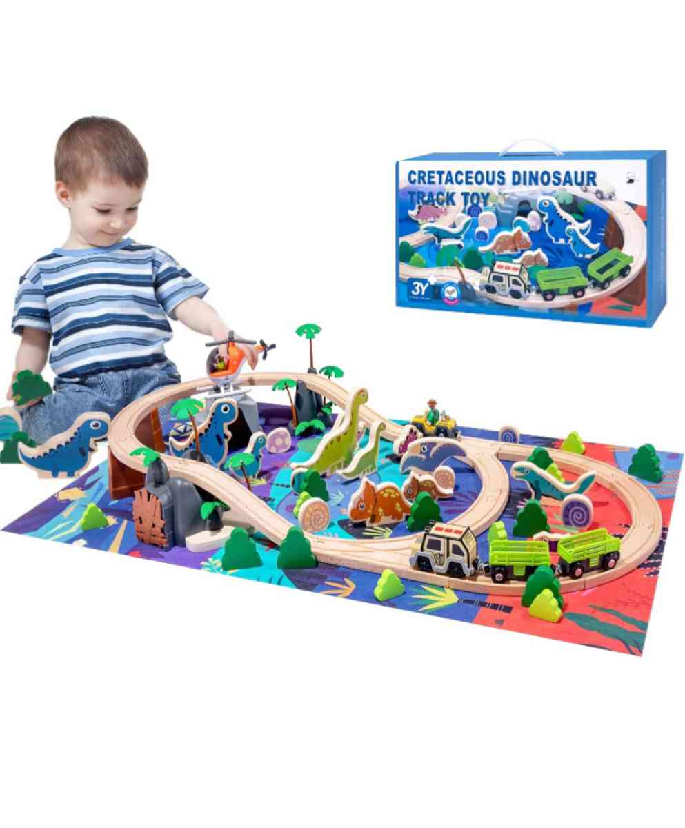 wooden train set 80pcs with map mat