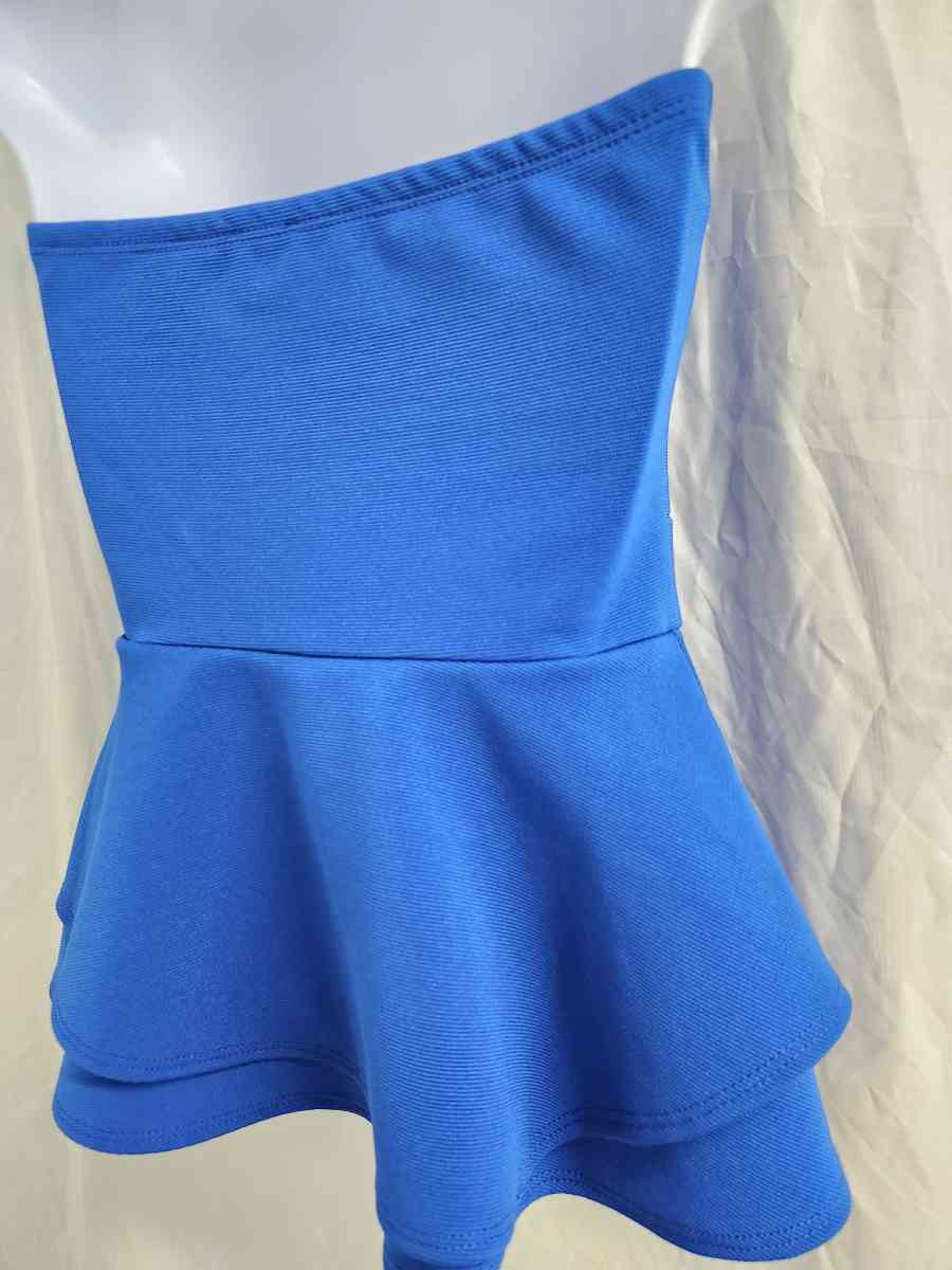 2b Bebe Electric Blue Stretch Flared Peplum Strapless Top