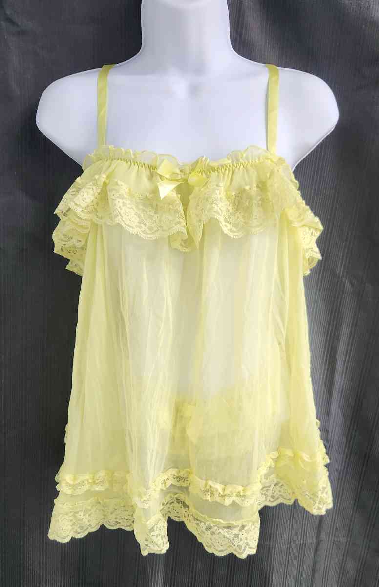 Victorias Secret Yellow Mesh Ruffled Babydoll Matching Botto