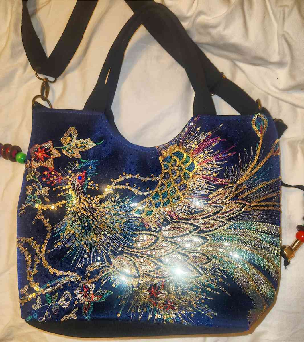 Ella and Elly Peacock Embroidery Tassel Bag