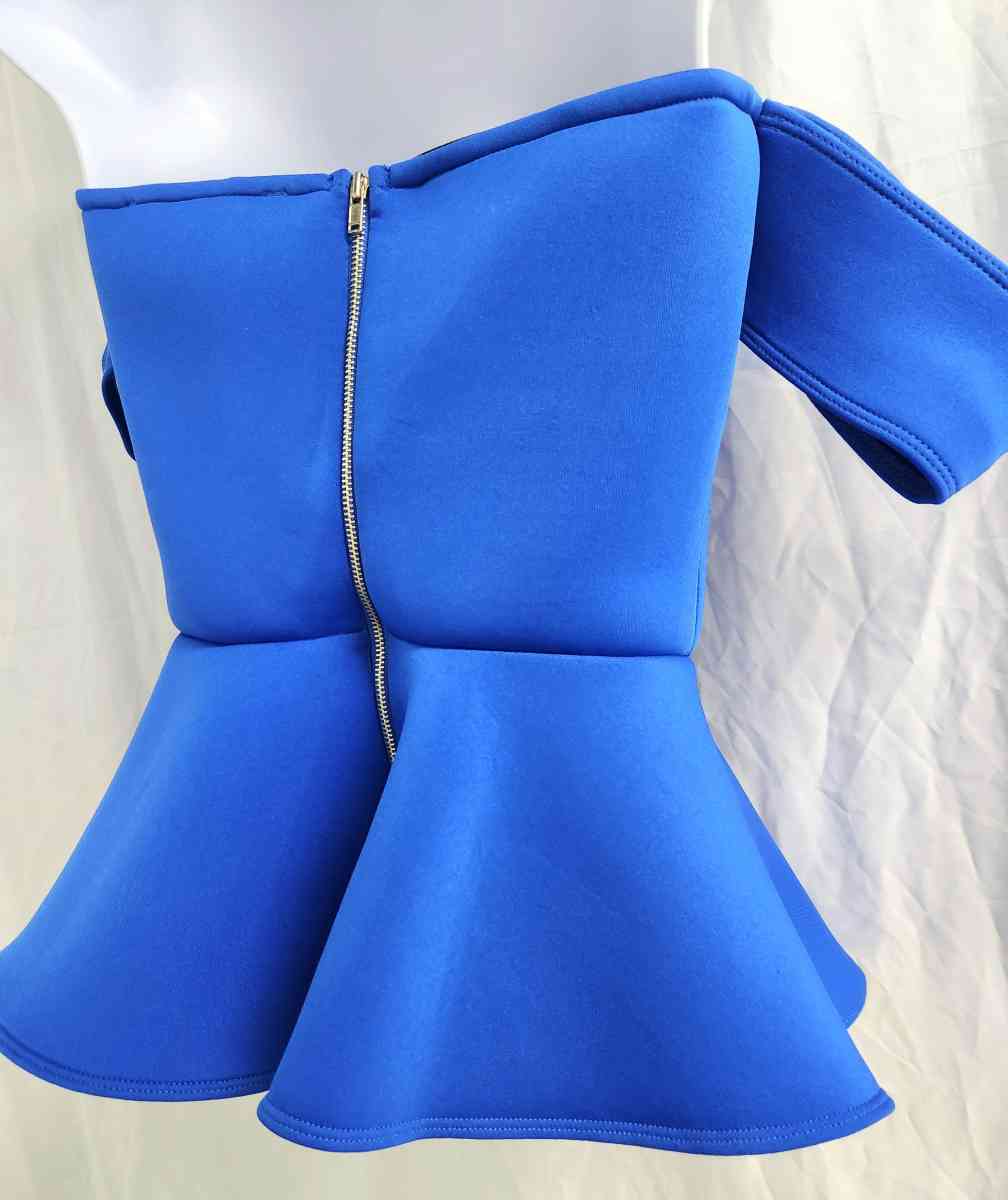 Guess Peplum Strapless Off Sholder Electric Blue Peplum Top