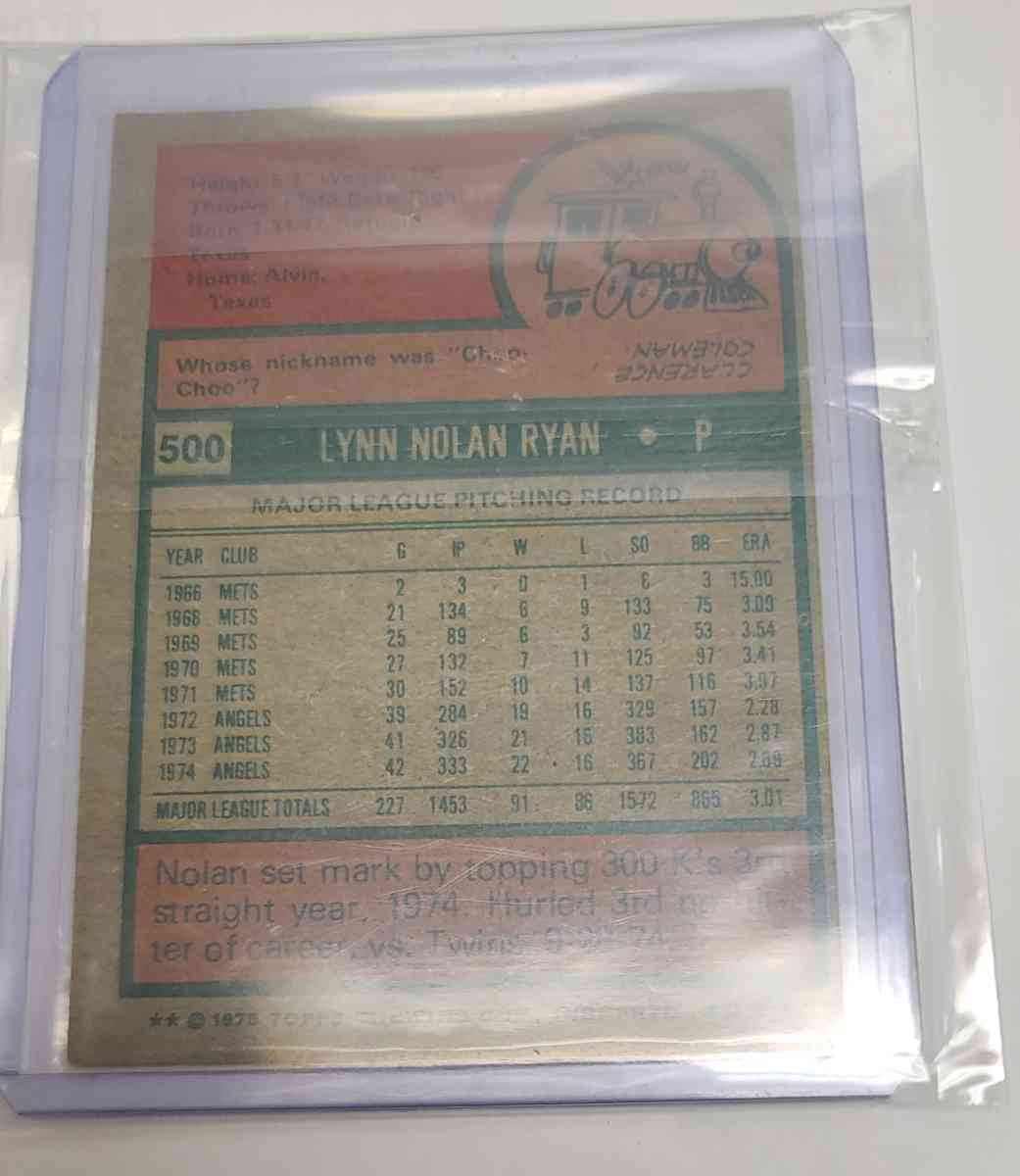 Nolan Ryan Baseball Card