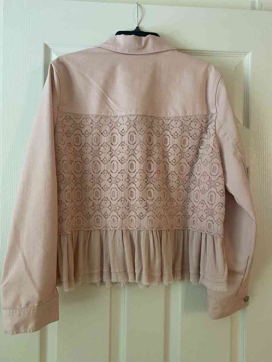 Baccini stretch denim blush lace jacket