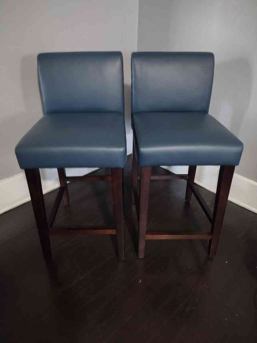 Elijah Dark Blue Faux Leather Bar Counter Stool Set of 2