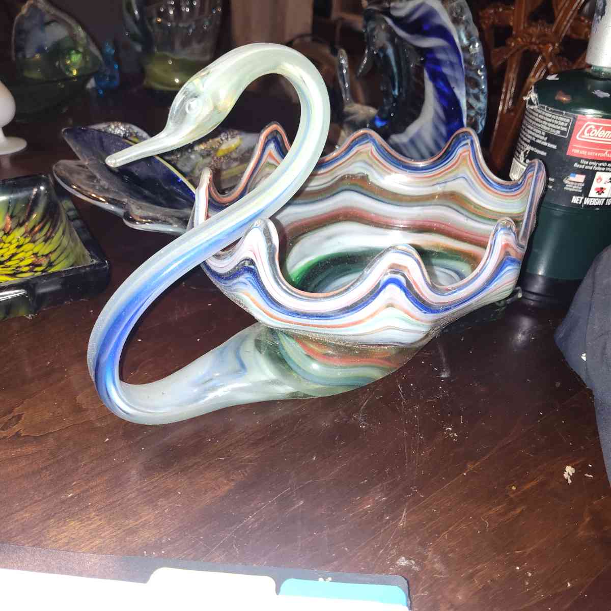 hand blown glass swan basket