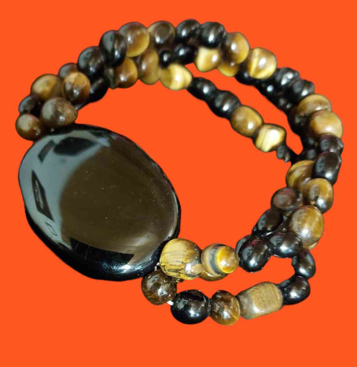Tigers eye large stone Necklace and Bracelet set