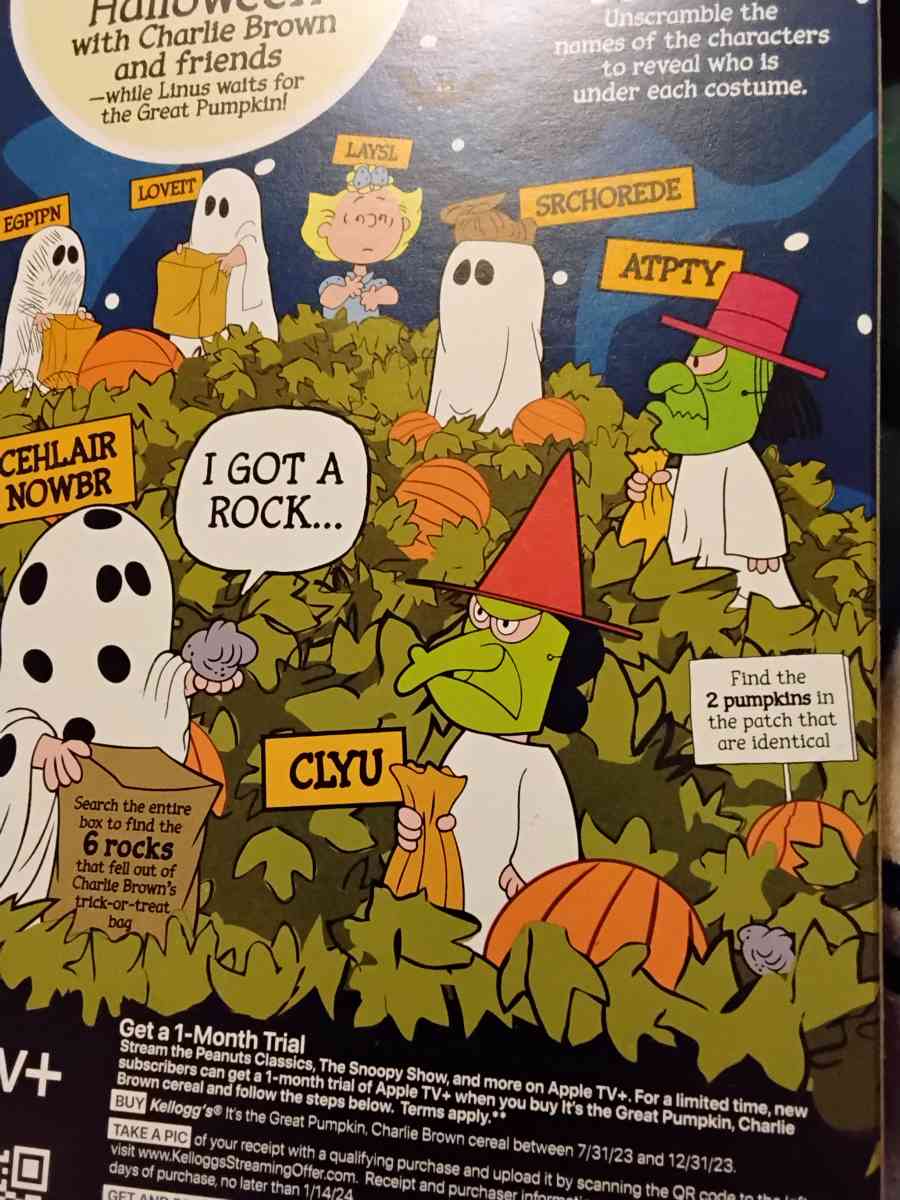 Collective box of ITS THE Great PUMPKIN CHARLIE BROWN cereal