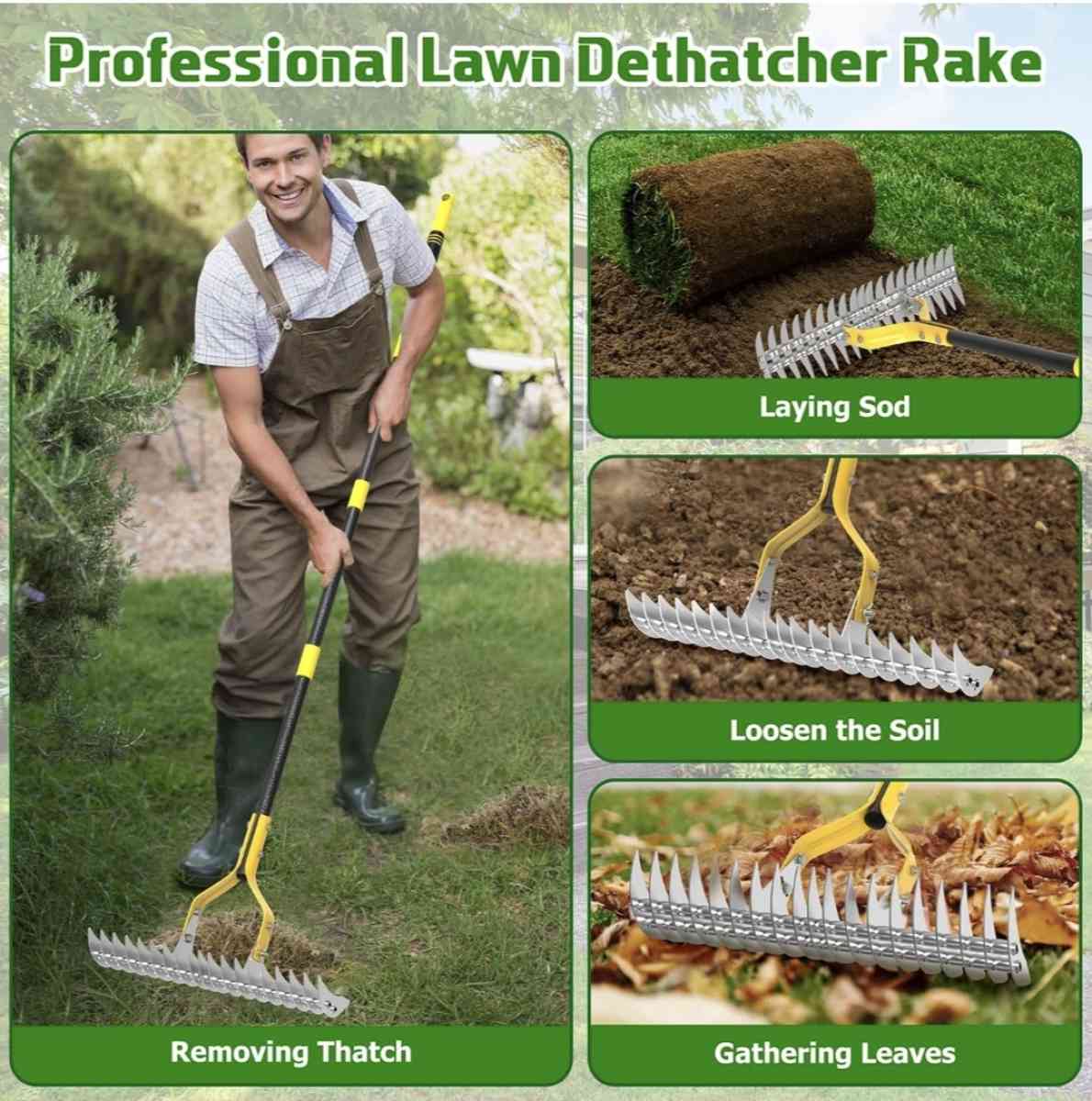 Thatch Rake 15Inch Wide Lawn Thatching Rake