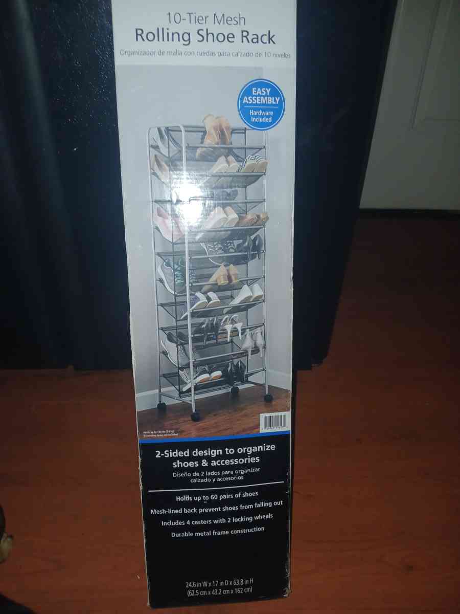 10 tier mes rolling shoe rack