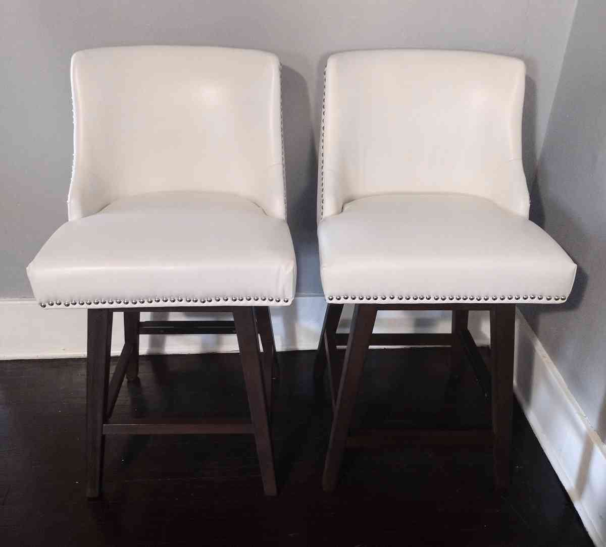 Asher White Swive lNailhead Trim Bar Counter Stool Set of 2