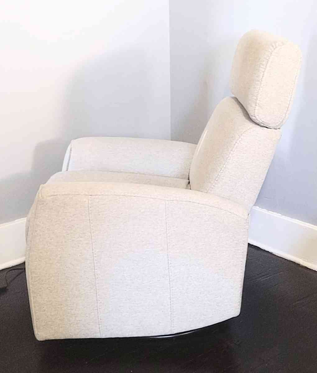 Theo Power Swivel Glider Recliner Linen Fabric Adj  Headrest