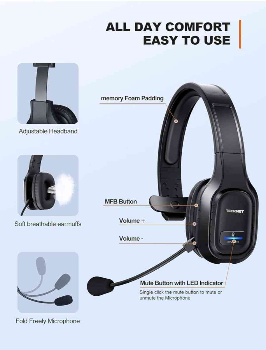 TECKNET Trucker Bluetooth Headphones