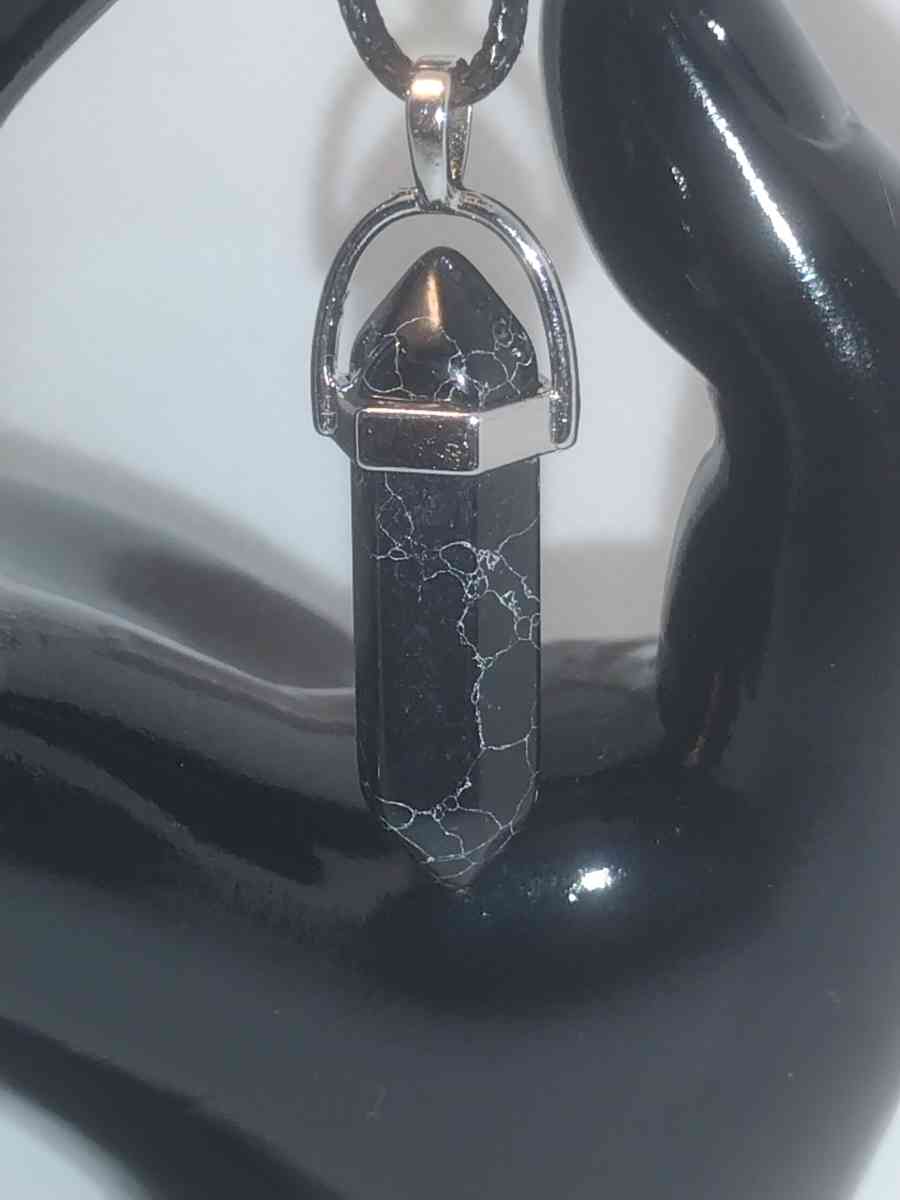 Black Marbled Glass Pendant Necklace