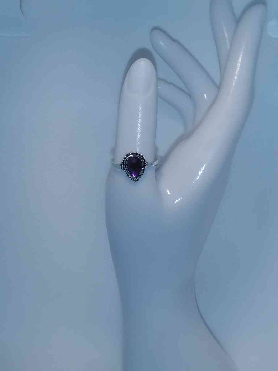 Purple Teardrop Silver Ring