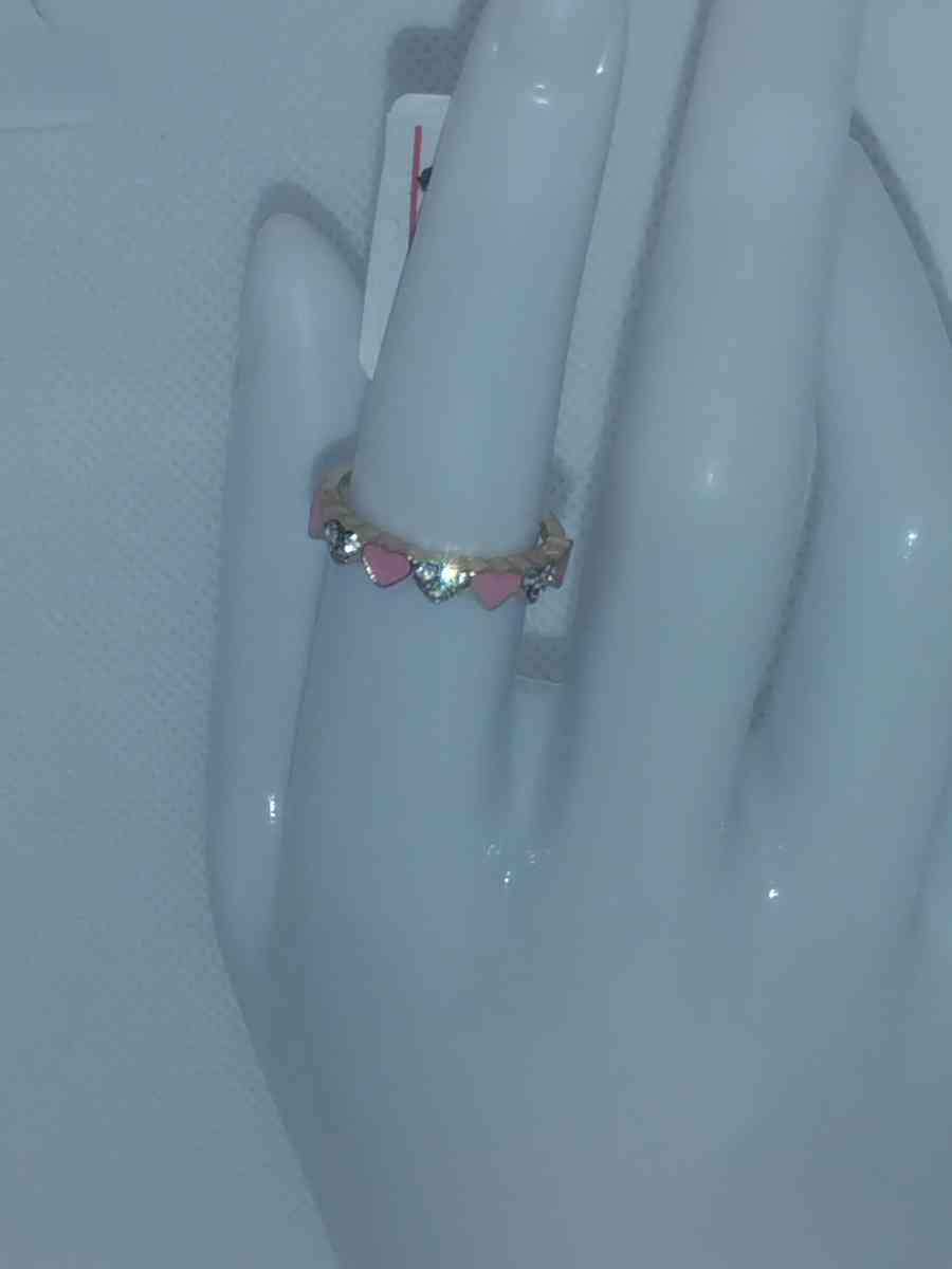 Pink White Hearts Chic Rhinestone Ring