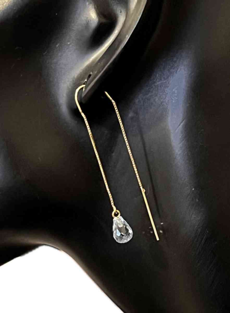 10K Gold Blue Topaz Threader Earrings
