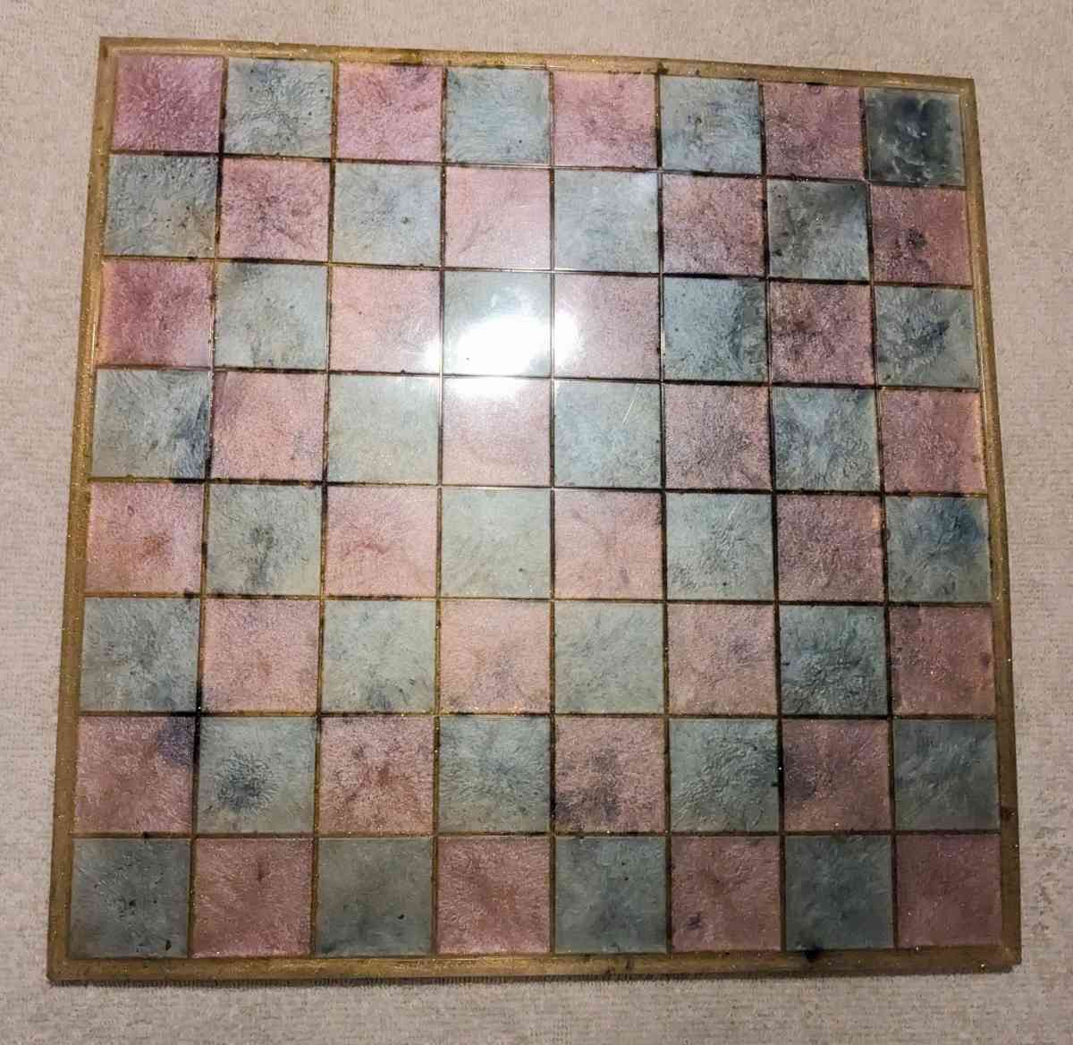 Pink and Blue Petrified Wood Chess Set