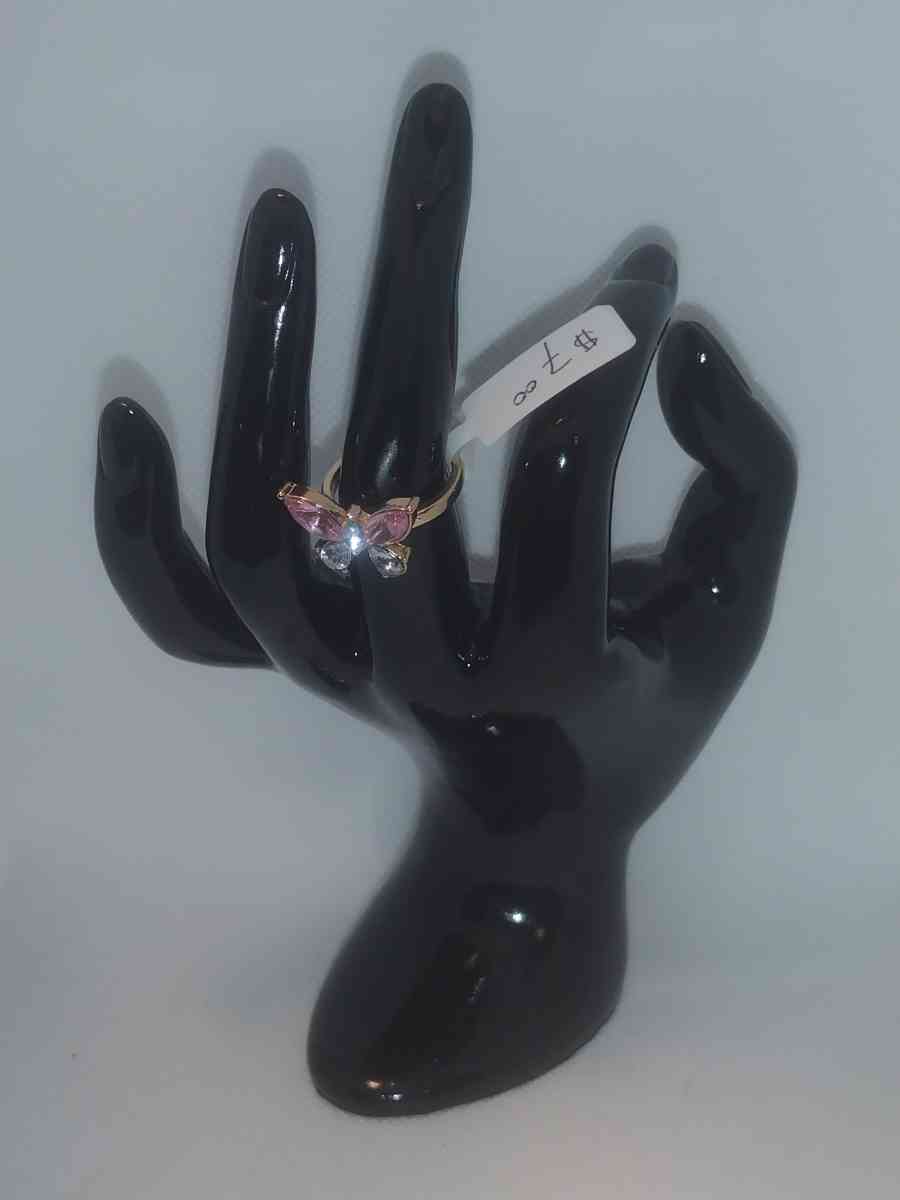 Pink White Butterfly Chic Rhinestone Ring