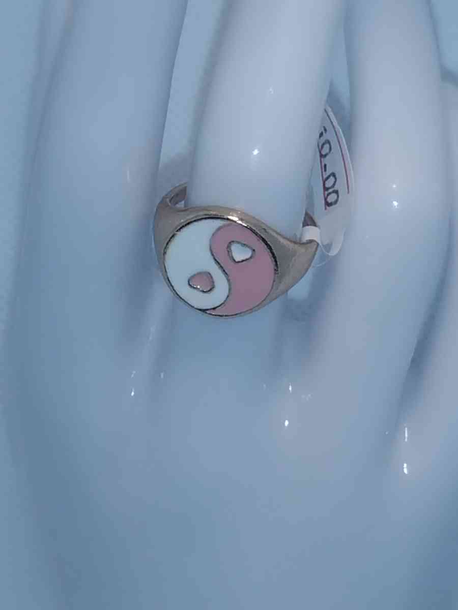 Pink White Yinyang Heart Ring
