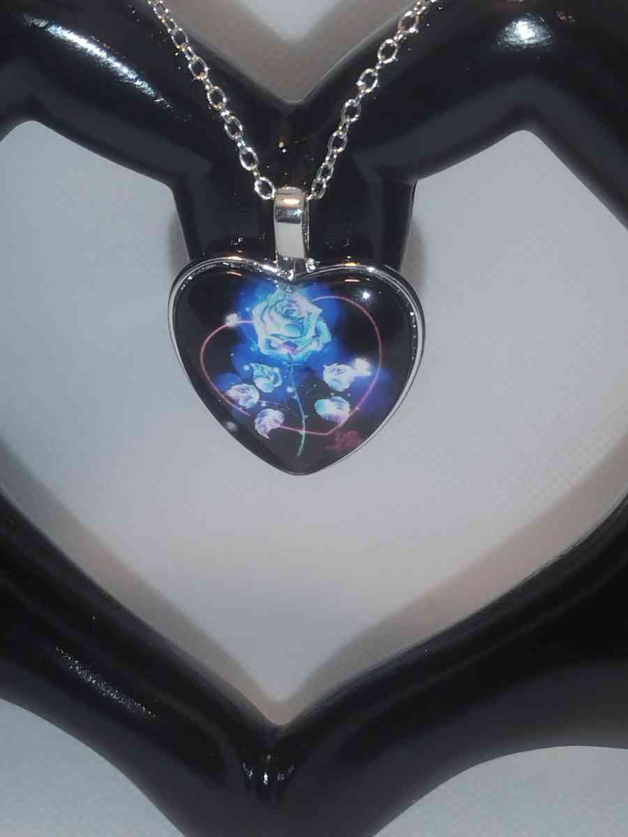 Blue Rose Heart Necklace