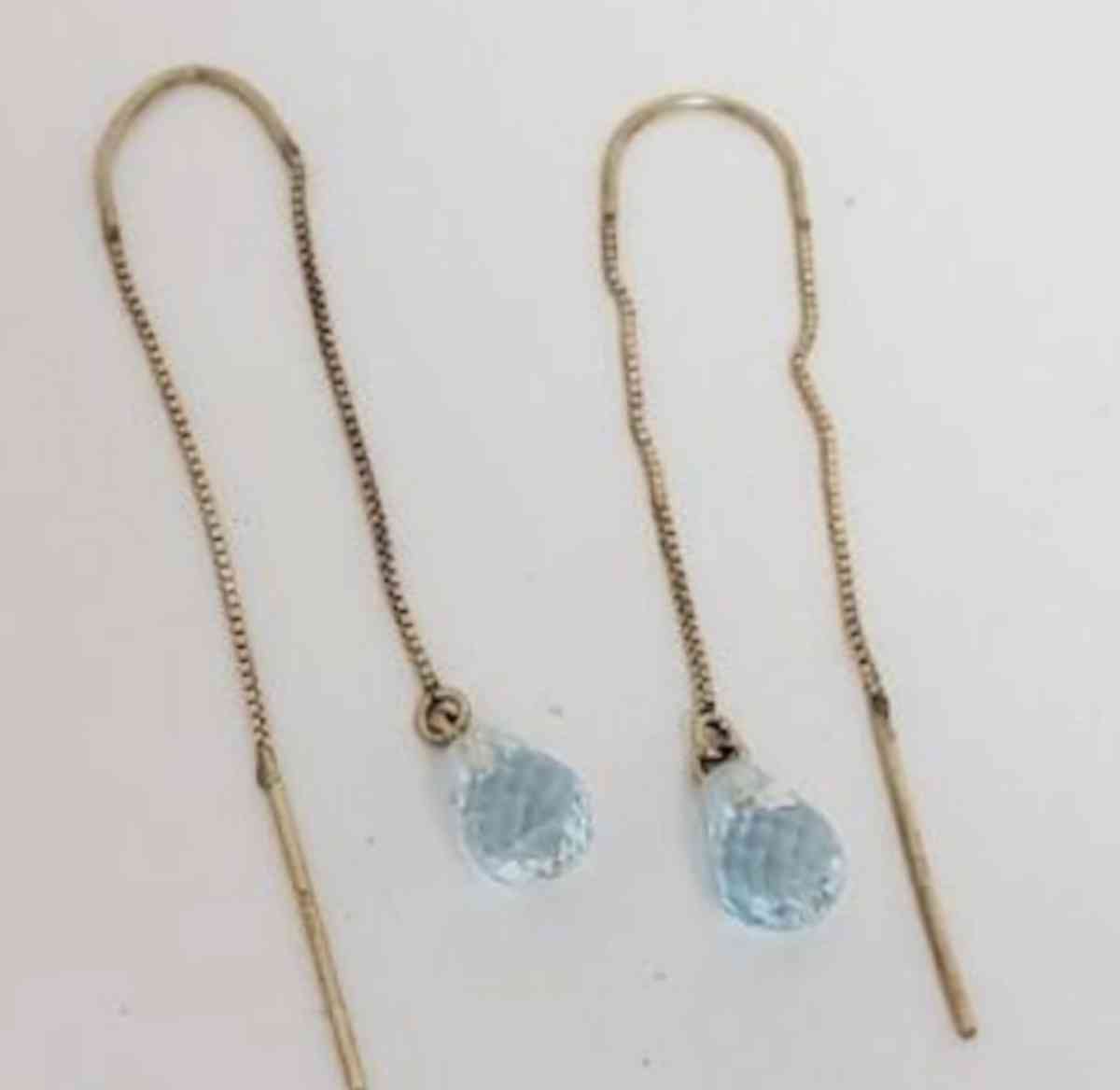 10K Gold Blue Topaz Threader Earrings
