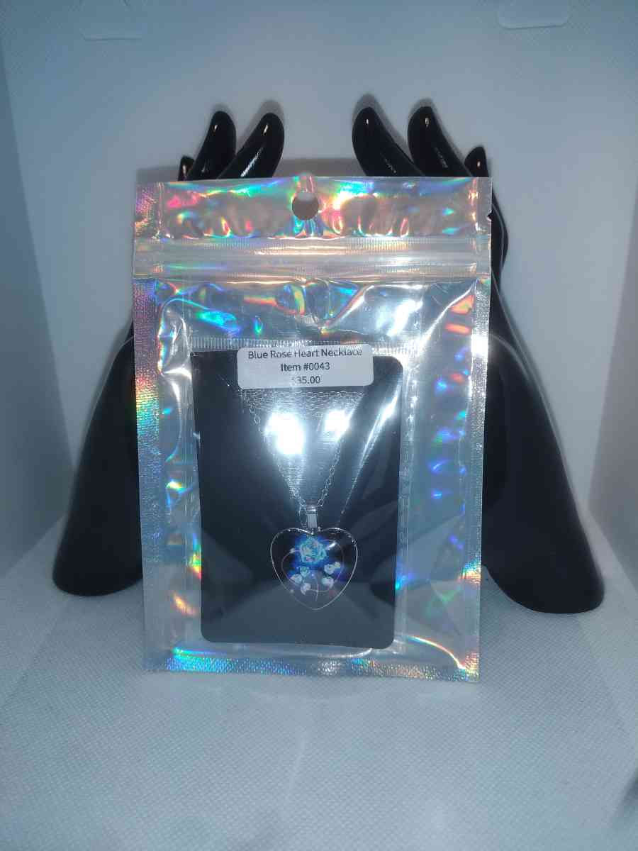 Blue Rose Heart Necklace