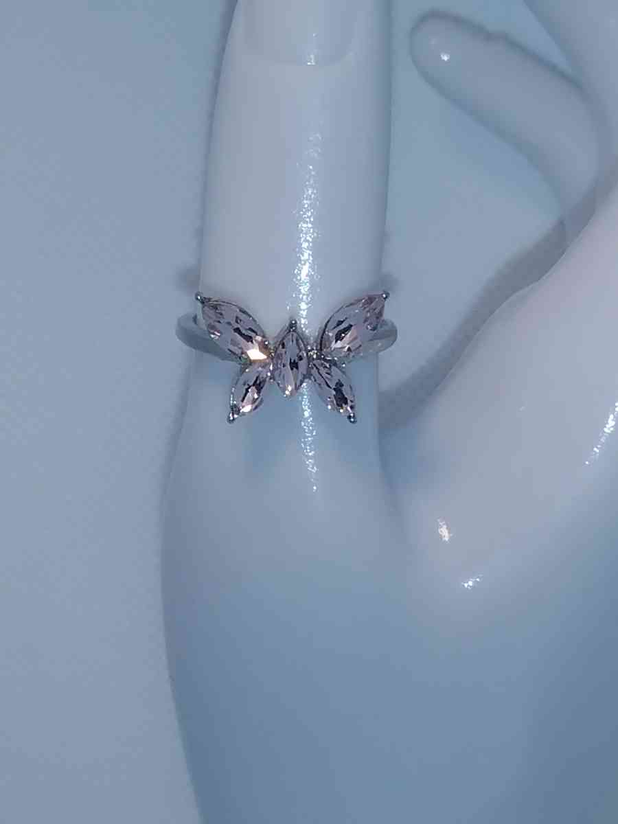 Silver Pink Butterfly Ring