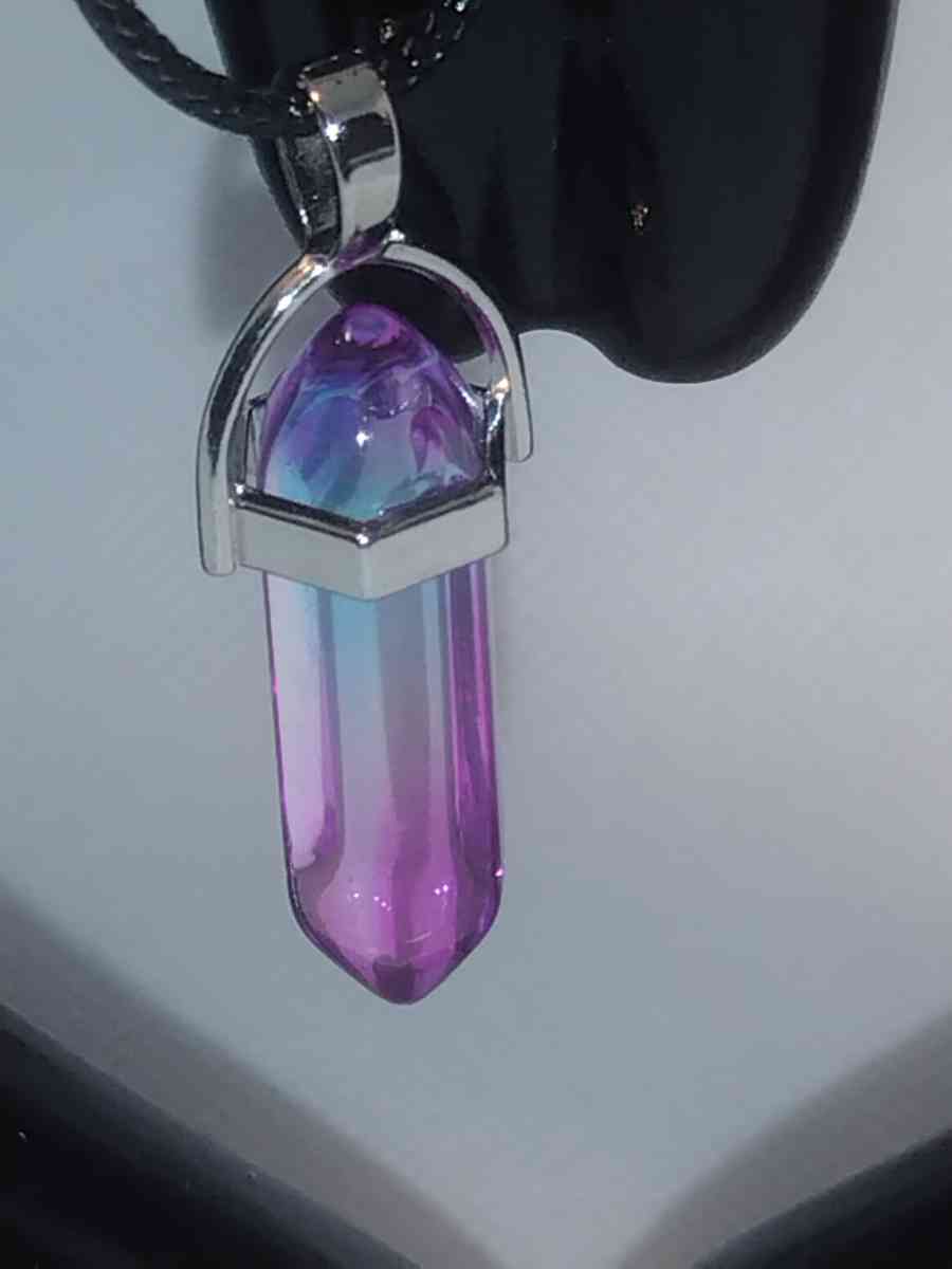 Pink Blue Glass Pendant Necklace