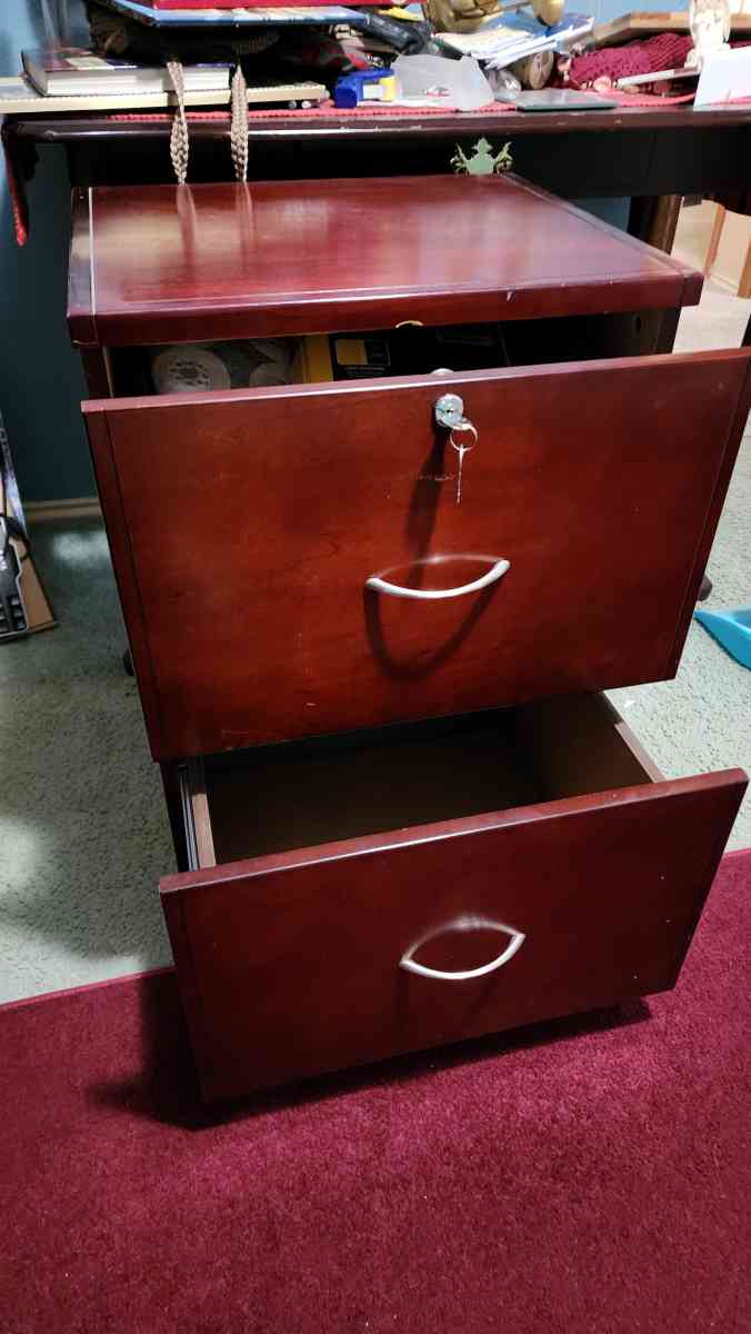 2 Drawer Cherrywood Lacquer Finish Filing Cabinet wkey