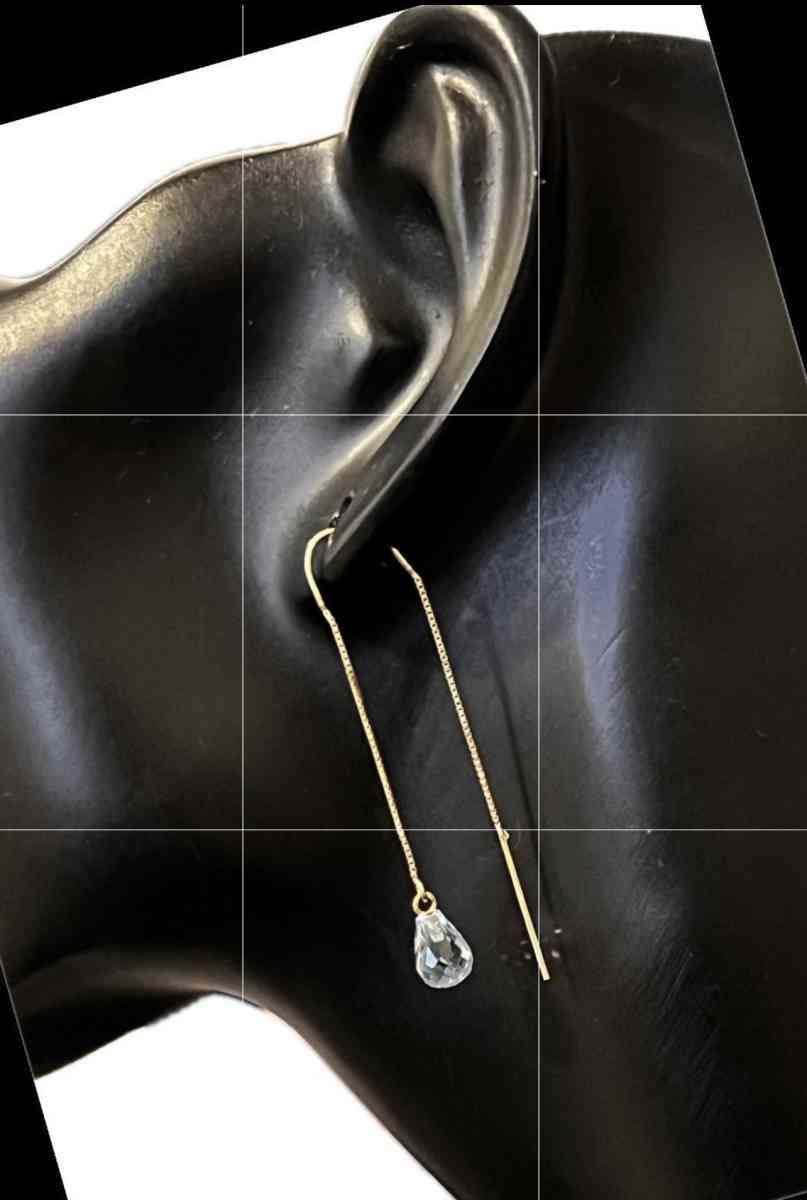10K Gold Blue Topaz Threader Earrings