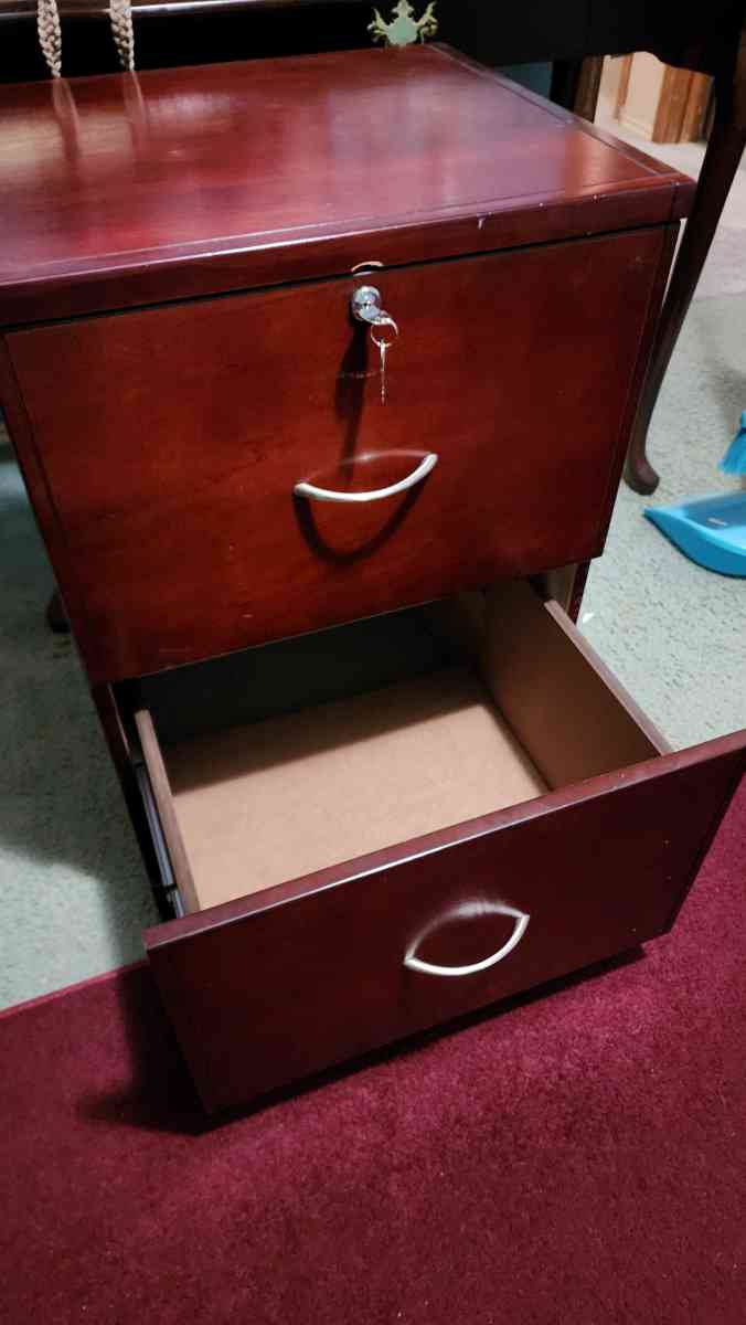 2 Drawer Cherrywood Lacquer Finish Filing Cabinet wkey