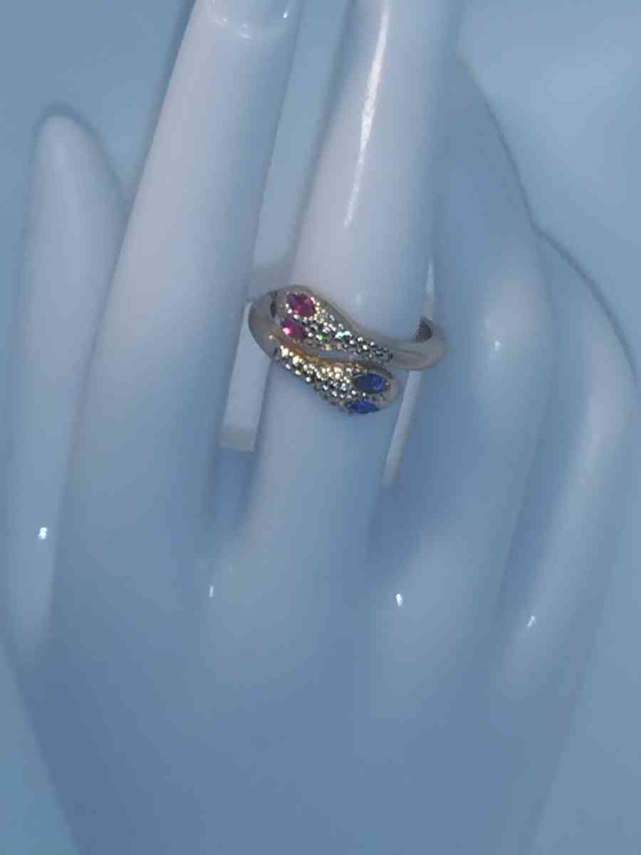 Pink Blue Snake Chic Rhinestone Ring